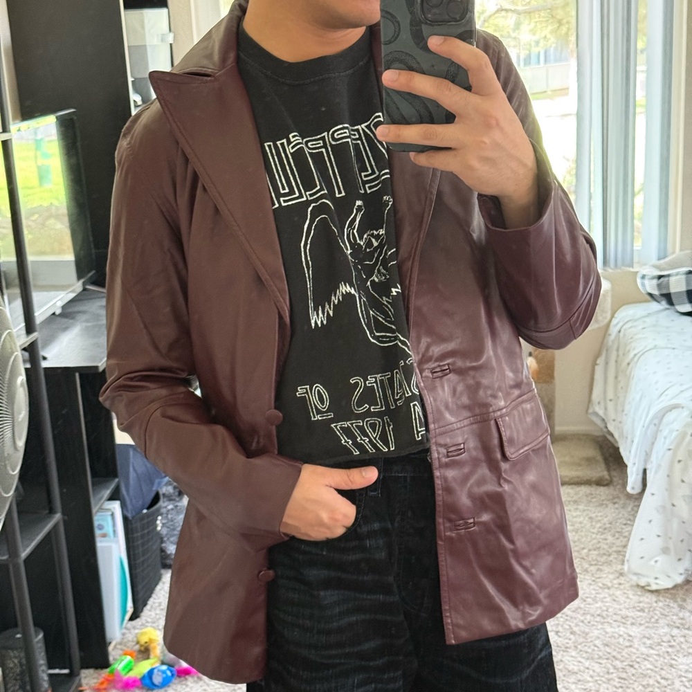 Burgundy Faux Leather Jacket/ Blazer